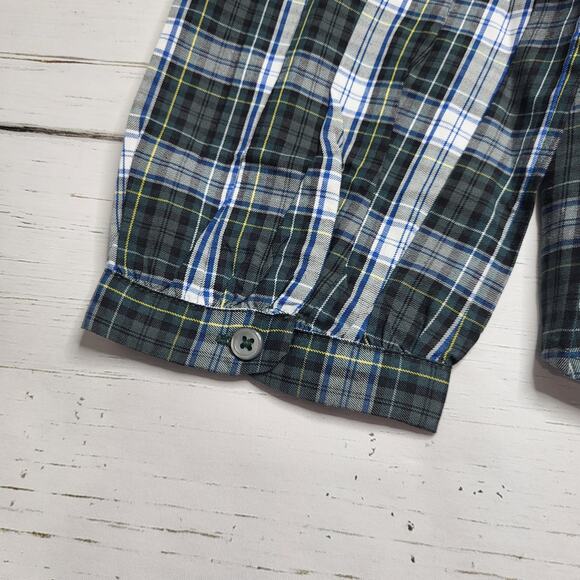 J. Crew Embellished Sequin Button Up Tartan Plaid Top Forest Green Cotton Medium - Picture 8 of 11